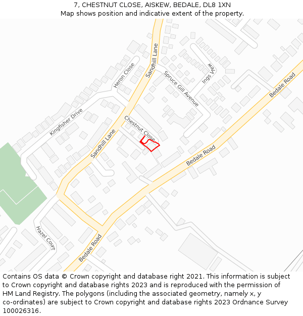 7, CHESTNUT CLOSE, AISKEW, BEDALE, DL8 1XN: Location map and indicative extent of plot