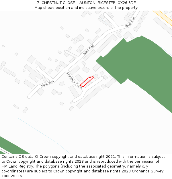 7, CHESTNUT CLOSE, LAUNTON, BICESTER, OX26 5DE: Location map and indicative extent of plot