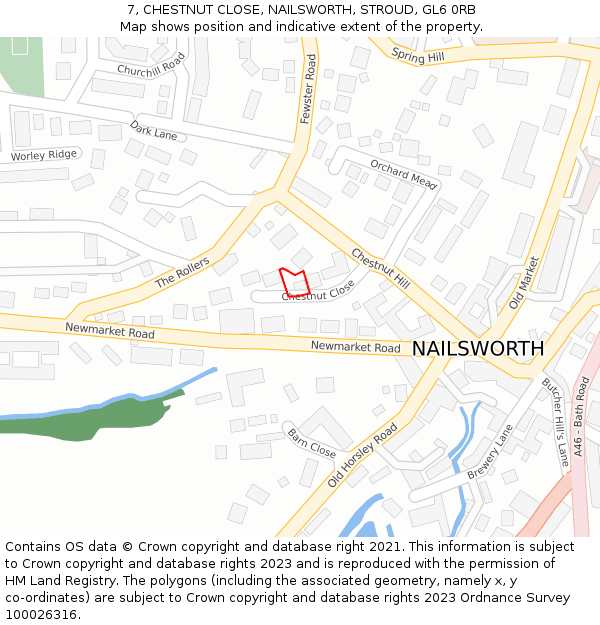 7, CHESTNUT CLOSE, NAILSWORTH, STROUD, GL6 0RB: Location map and indicative extent of plot