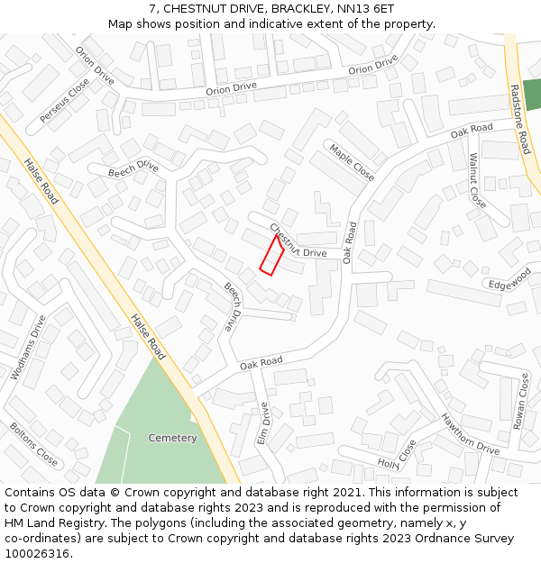 7, CHESTNUT DRIVE, BRACKLEY, NN13 6ET: Location map and indicative extent of plot