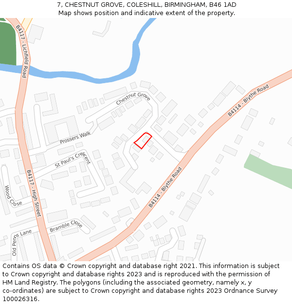 7, CHESTNUT GROVE, COLESHILL, BIRMINGHAM, B46 1AD: Location map and indicative extent of plot