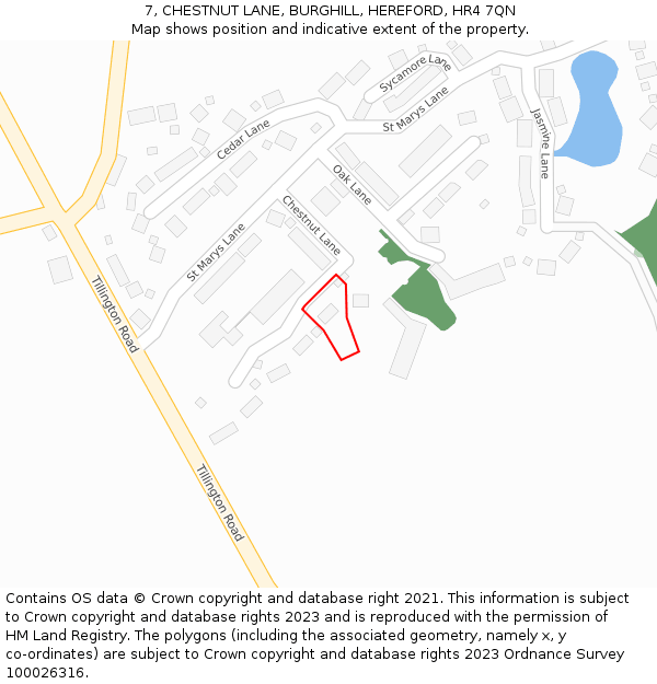 7, CHESTNUT LANE, BURGHILL, HEREFORD, HR4 7QN: Location map and indicative extent of plot