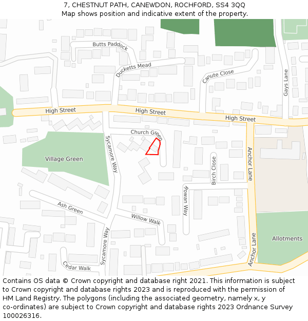 7, CHESTNUT PATH, CANEWDON, ROCHFORD, SS4 3QQ: Location map and indicative extent of plot