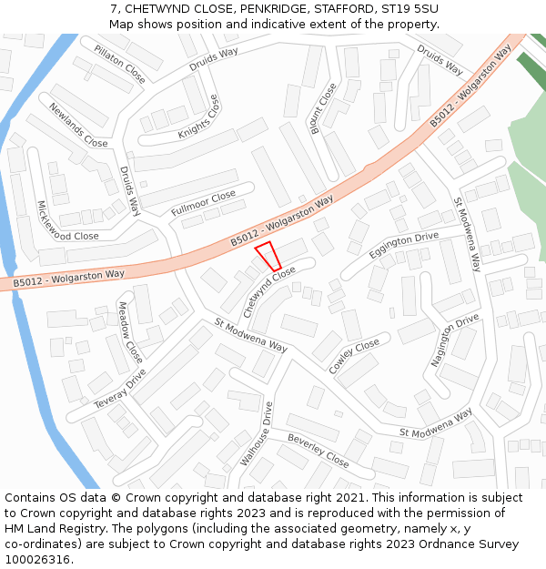 7, CHETWYND CLOSE, PENKRIDGE, STAFFORD, ST19 5SU: Location map and indicative extent of plot