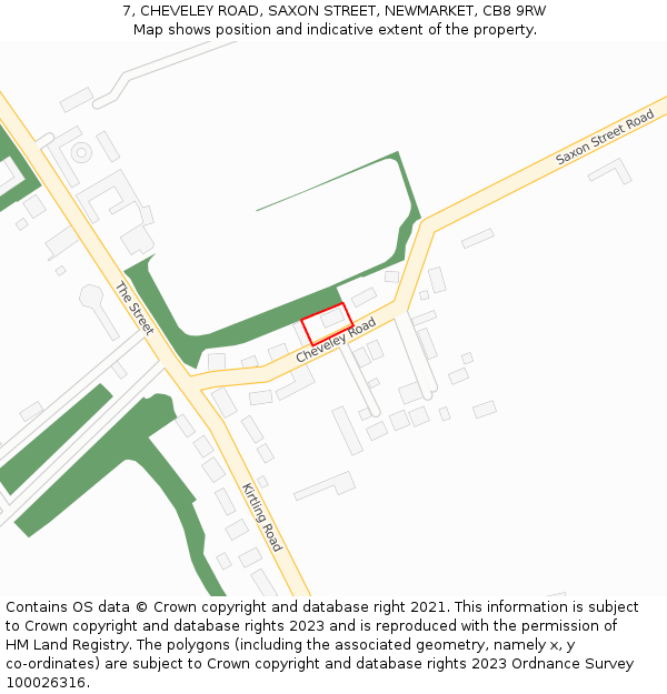 7, CHEVELEY ROAD, SAXON STREET, NEWMARKET, CB8 9RW: Location map and indicative extent of plot