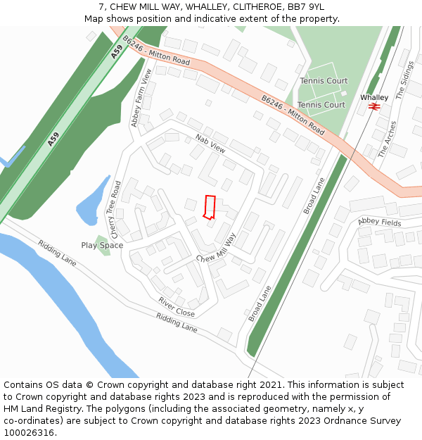 7, CHEW MILL WAY, WHALLEY, CLITHEROE, BB7 9YL: Location map and indicative extent of plot