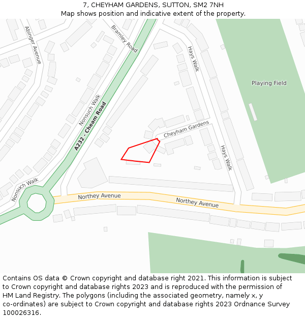 7, CHEYHAM GARDENS, SUTTON, SM2 7NH: Location map and indicative extent of plot