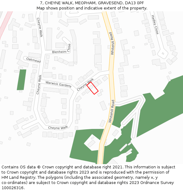 7, CHEYNE WALK, MEOPHAM, GRAVESEND, DA13 0PF: Location map and indicative extent of plot