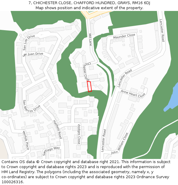 7, CHICHESTER CLOSE, CHAFFORD HUNDRED, GRAYS, RM16 6DJ: Location map and indicative extent of plot