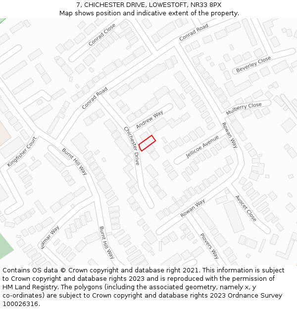 7, CHICHESTER DRIVE, LOWESTOFT, NR33 8PX: Location map and indicative extent of plot