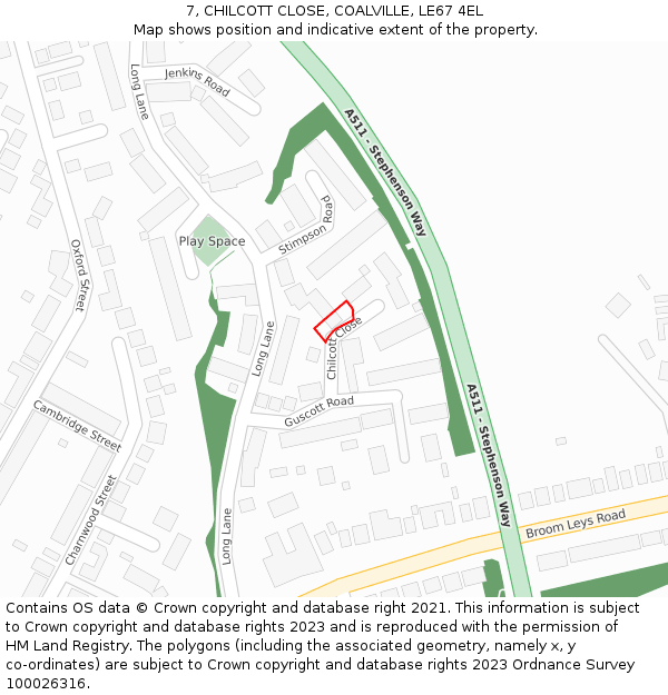 7, CHILCOTT CLOSE, COALVILLE, LE67 4EL: Location map and indicative extent of plot