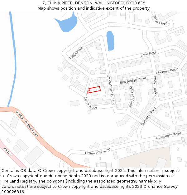 7, CHINA PIECE, BENSON, WALLINGFORD, OX10 6FY: Location map and indicative extent of plot