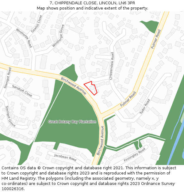 7, CHIPPENDALE CLOSE, LINCOLN, LN6 3PR: Location map and indicative extent of plot