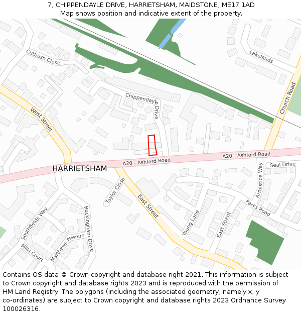 7, CHIPPENDAYLE DRIVE, HARRIETSHAM, MAIDSTONE, ME17 1AD: Location map and indicative extent of plot