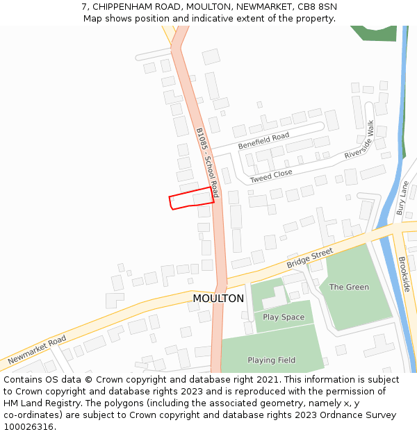 7, CHIPPENHAM ROAD, MOULTON, NEWMARKET, CB8 8SN: Location map and indicative extent of plot