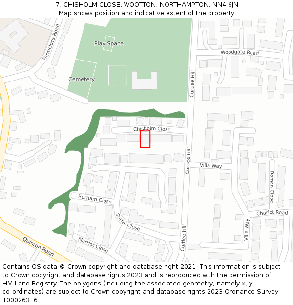 7, CHISHOLM CLOSE, WOOTTON, NORTHAMPTON, NN4 6JN: Location map and indicative extent of plot