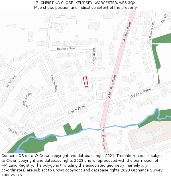 7, CHRISTINA CLOSE, KEMPSEY, WORCESTER, WR5 3QX: Location map and indicative extent of plot