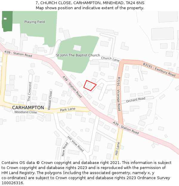 7, CHURCH CLOSE, CARHAMPTON, MINEHEAD, TA24 6NS: Location map and indicative extent of plot