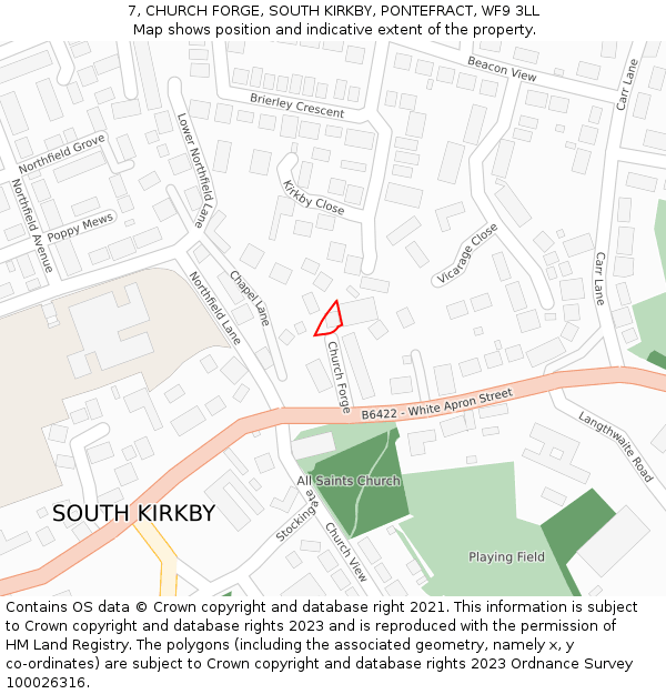 7, CHURCH FORGE, SOUTH KIRKBY, PONTEFRACT, WF9 3LL: Location map and indicative extent of plot