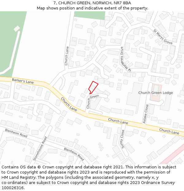 7, CHURCH GREEN, NORWICH, NR7 8BA: Location map and indicative extent of plot