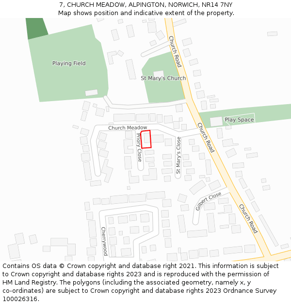 7, CHURCH MEADOW, ALPINGTON, NORWICH, NR14 7NY: Location map and indicative extent of plot