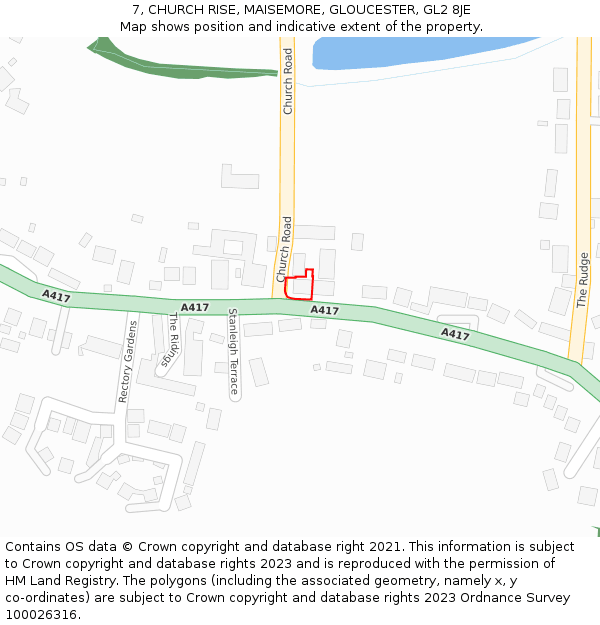 7, CHURCH RISE, MAISEMORE, GLOUCESTER, GL2 8JE: Location map and indicative extent of plot