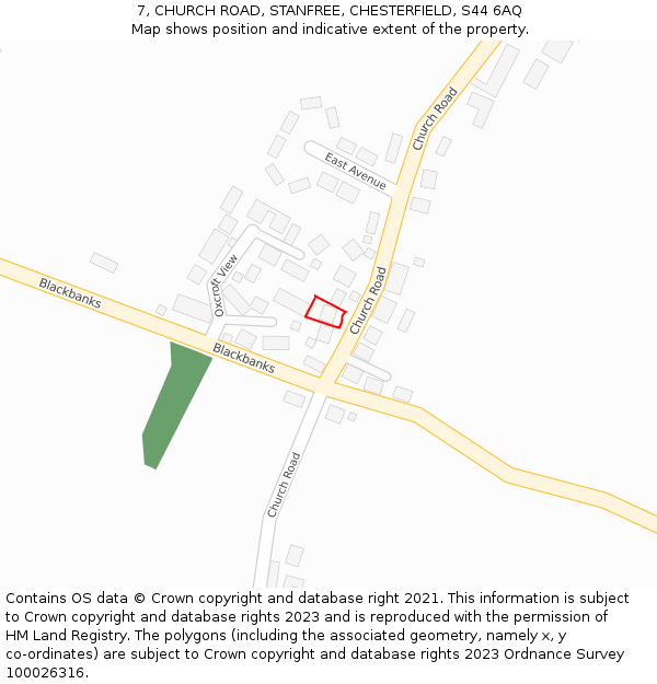 7, CHURCH ROAD, STANFREE, CHESTERFIELD, S44 6AQ: Location map and indicative extent of plot