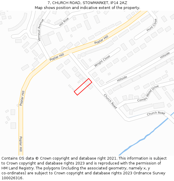 7, CHURCH ROAD, STOWMARKET, IP14 2AZ: Location map and indicative extent of plot