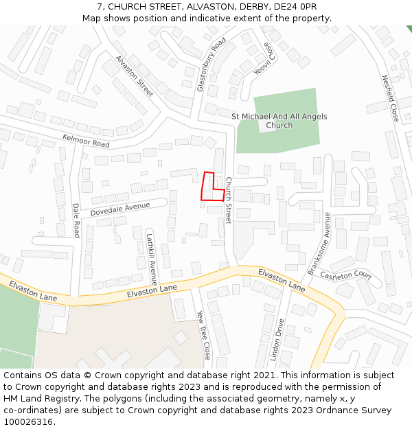 7, CHURCH STREET, ALVASTON, DERBY, DE24 0PR: Location map and indicative extent of plot