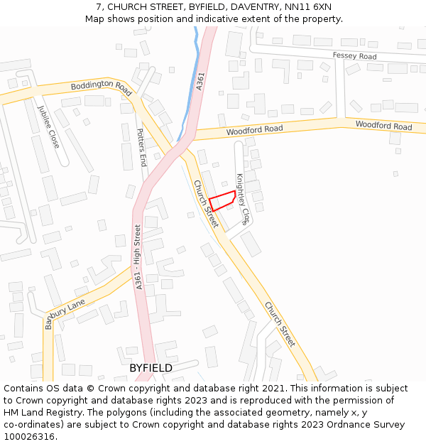 7, CHURCH STREET, BYFIELD, DAVENTRY, NN11 6XN: Location map and indicative extent of plot