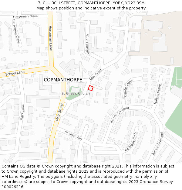 7, CHURCH STREET, COPMANTHORPE, YORK, YO23 3SA: Location map and indicative extent of plot