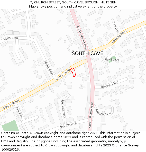 7, CHURCH STREET, SOUTH CAVE, BROUGH, HU15 2EH: Location map and indicative extent of plot