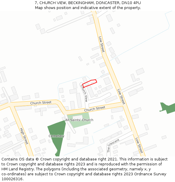 7, CHURCH VIEW, BECKINGHAM, DONCASTER, DN10 4PU: Location map and indicative extent of plot