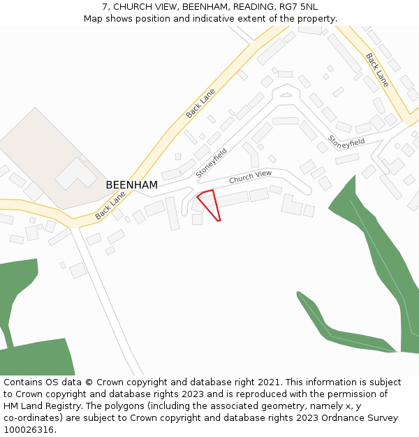 7, CHURCH VIEW, BEENHAM, READING, RG7 5NL: Location map and indicative extent of plot