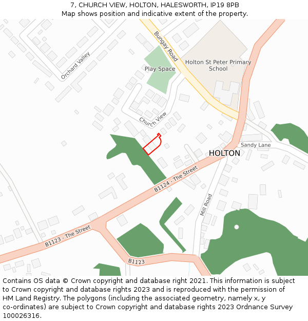 7, CHURCH VIEW, HOLTON, HALESWORTH, IP19 8PB: Location map and indicative extent of plot