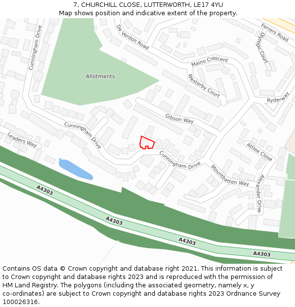7, CHURCHILL CLOSE, LUTTERWORTH, LE17 4YU: Location map and indicative extent of plot