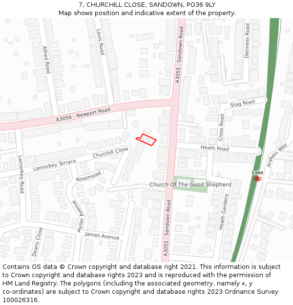 7, CHURCHILL CLOSE, SANDOWN, PO36 9LY: Location map and indicative extent of plot