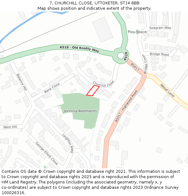 7, CHURCHILL CLOSE, UTTOXETER, ST14 8BB: Location map and indicative extent of plot