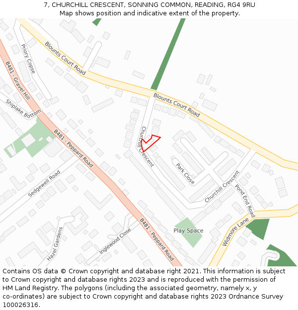 7, CHURCHILL CRESCENT, SONNING COMMON, READING, RG4 9RU: Location map and indicative extent of plot