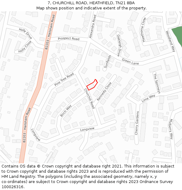 7, CHURCHILL ROAD, HEATHFIELD, TN21 8BA: Location map and indicative extent of plot