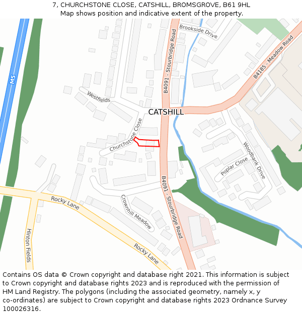 7, CHURCHSTONE CLOSE, CATSHILL, BROMSGROVE, B61 9HL: Location map and indicative extent of plot