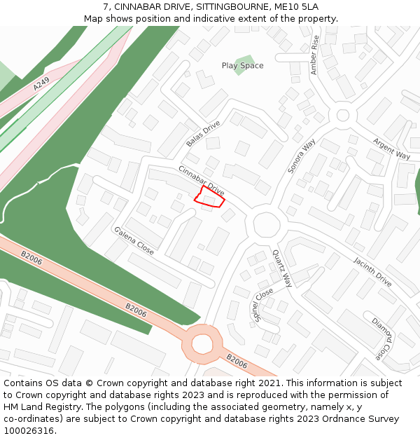 7, CINNABAR DRIVE, SITTINGBOURNE, ME10 5LA: Location map and indicative extent of plot