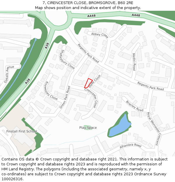 7, CIRENCESTER CLOSE, BROMSGROVE, B60 2RE: Location map and indicative extent of plot