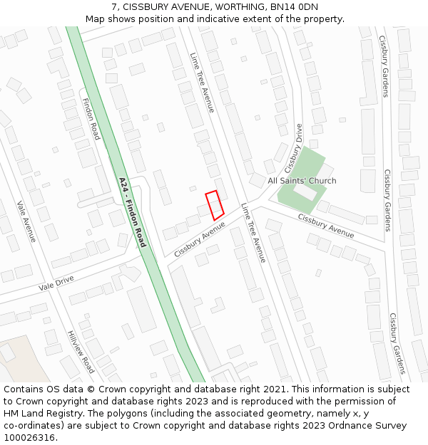 7, CISSBURY AVENUE, WORTHING, BN14 0DN: Location map and indicative extent of plot