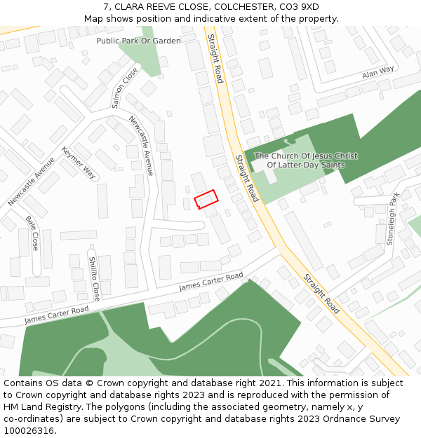 7, CLARA REEVE CLOSE, COLCHESTER, CO3 9XD: Location map and indicative extent of plot