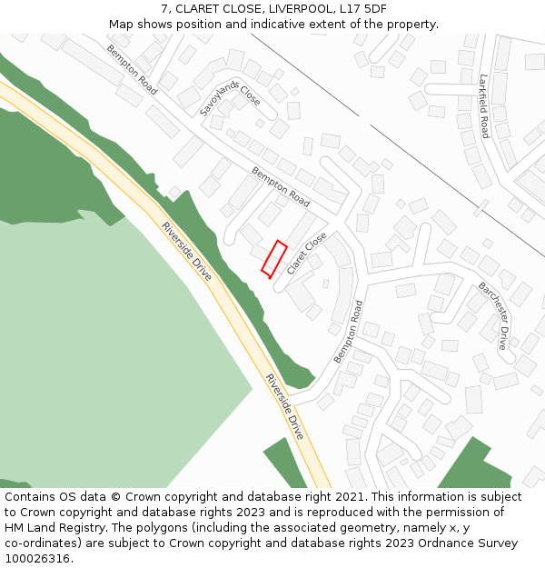 7, CLARET CLOSE, LIVERPOOL, L17 5DF: Location map and indicative extent of plot