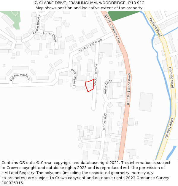 7, CLARKE DRIVE, FRAMLINGHAM, WOODBRIDGE, IP13 9FG: Location map and indicative extent of plot