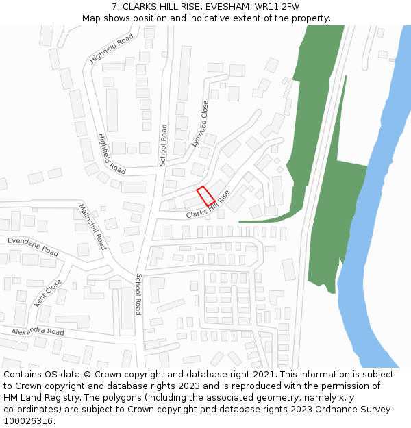 7, CLARKS HILL RISE, EVESHAM, WR11 2FW: Location map and indicative extent of plot