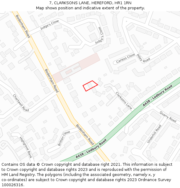 7, CLARKSONS LANE, HEREFORD, HR1 1RN: Location map and indicative extent of plot