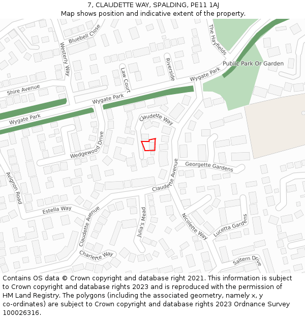 7, CLAUDETTE WAY, SPALDING, PE11 1AJ: Location map and indicative extent of plot